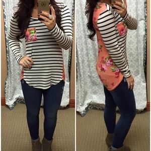 Floral and Stripe Hi Low Tunic